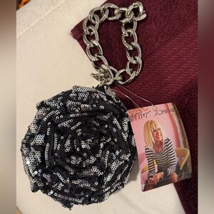 Betsey Johnson Black Sequin Rose Wristlet
